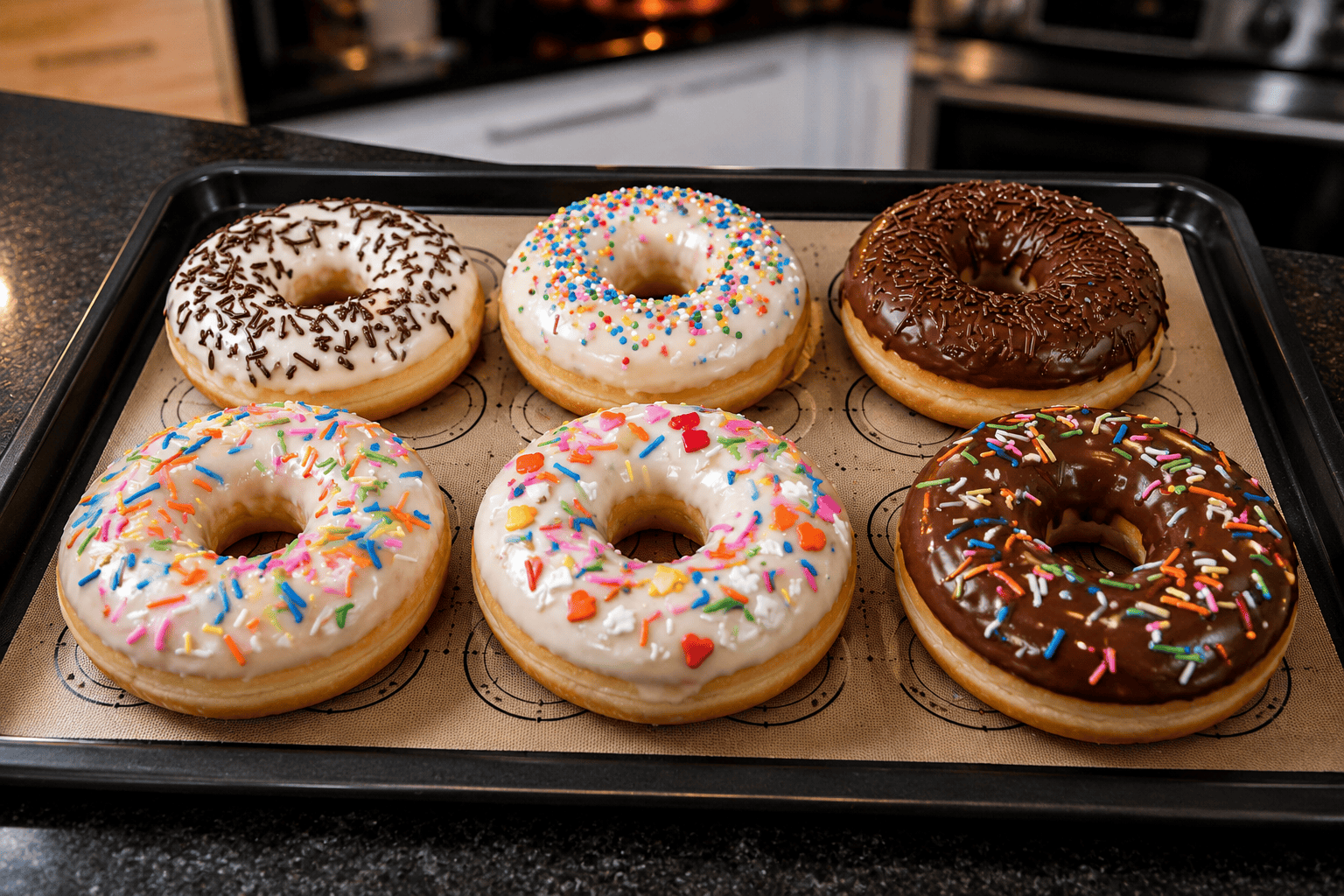 Assortiment de donuts colorés sur plaque