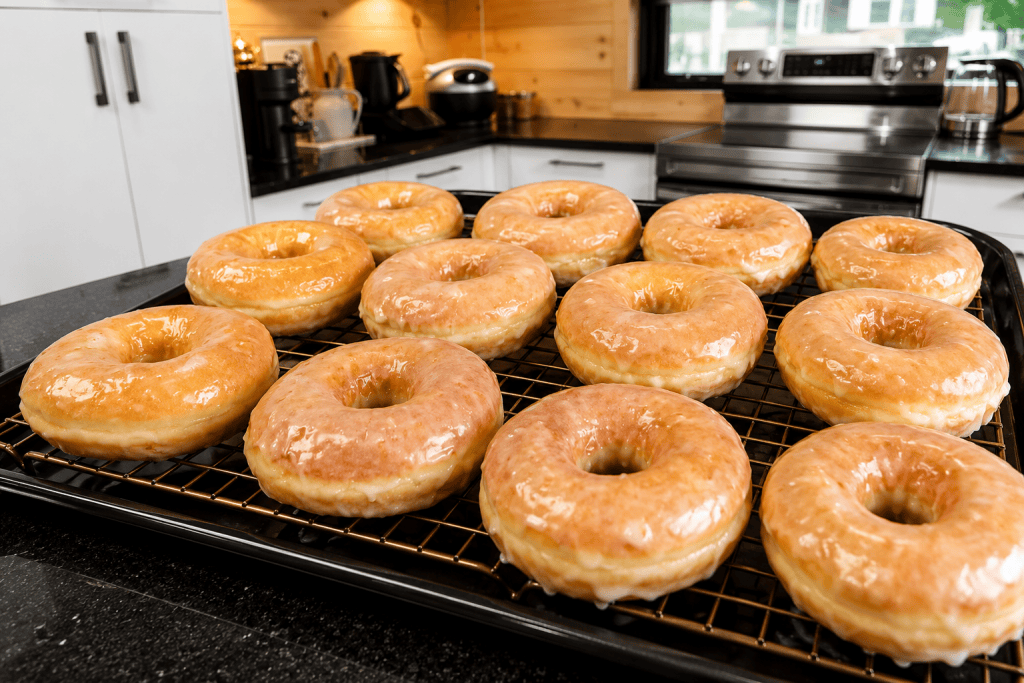 Donuts glacés sur une grille moderne