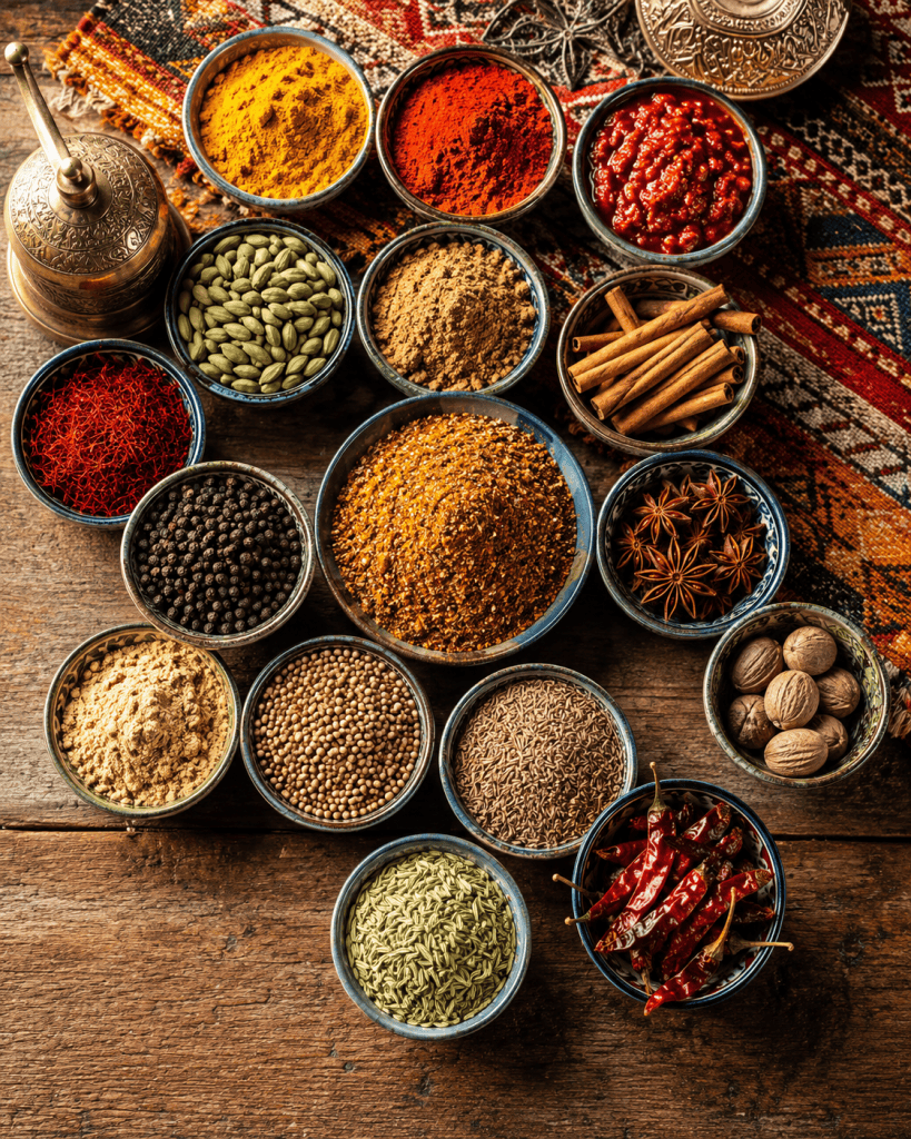 Guide complet des 15 épices marocaines essentielles avec bocaux